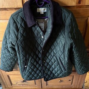 Michael Kors Quilted Dark Green Jacket with Contrast Collar NWT